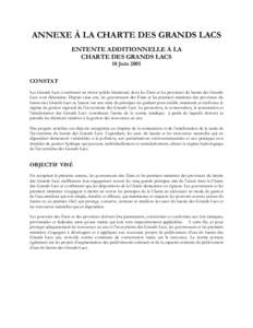 ANNEXE À LA CHARTE DES GRANDS LACS ENTENTE ADDITIONNELLE À LA CHARTE DES GRANDS LACS 18 Juin[removed]CONSTAT