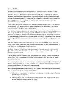 October 15, 2009 BOARD ANNOUNCES 2009 DISTINGUISHED SCHOOLS & ADDITIONAL YEARLY GROWTH AWARDS (Lewiston). Thirty-one different Idaho schools walked away with fifty-seven Distinguished School or Additional Yearly Growth a