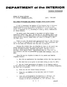 PEPARTMENT 01 the INTERIOR news release BUREAU OF INDIAN AFFAIRS For Release November 8, 1971