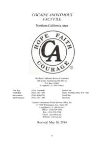 COCAINE ANONYMOUS FACT FILE Northern California Area Northern California Service Committee of Cocaine Anonymous (NCSCCA)