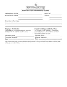 Clear Form  Print Form Master Petty Cash Reimbursement Request Department or Division