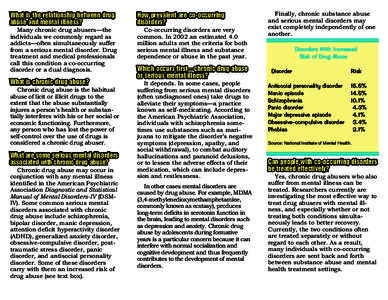 Substance-related disorders / Mood disorders / Addiction / Dual diagnosis / Substance abuse / Mental disorder / Substance dependence / Bipolar disorder / Panic disorder / Psychiatry / Abnormal psychology / Psychopathology