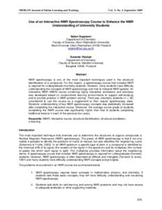 MERLOT Journal of Online Learning and Teaching  Vol. 5, No. 3, September 2009 Use of an Interactive NMR Spectroscopy Course to Enhance the NMR Understanding of University Students