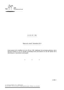 A V I S N° 1.750 ------------------------- Séance du mardi 7 décembre 2010 --------------------------------------------