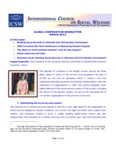 GLOBAL COOPERATION NEWSLETTER MARCH 2014 In this issue:   Building Social Security in Lithuania and Civil Society Involvement