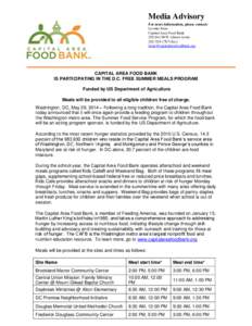 Media Advisory For more information, please contact: Lavette Sims Capital Area Food Bank[removed]direct work[removed]fax)