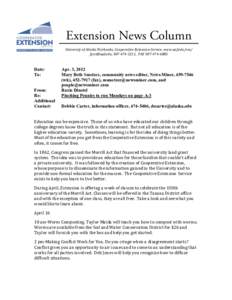 Extension News Column 	
   Date: To: From: Re: