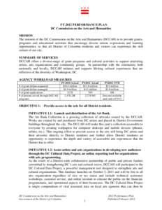 FY 2012 PERFORMANCE PLAN DC Commission on the Arts and Humanities MISSION The mission of the DC Commission on the Arts and Humanities (DCCAH) is to provide grants, programs and educational activities that encourage diver