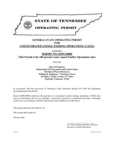 GENERAL STATE OPERATING PERMIT FOR CONCENTRATED ANIMAL FEEDING OPERATIONS (CAFOs) MODIFIED  PERMIT NO. SOPCE0000