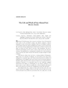 adeeb khalid  The Life and Work of Faiz Ahmed Faiz (Review Article)  L.A. Vasil’eva. Faiz Akhmad Faiz: zhizní i tvorchestvo. Moscow: Institut