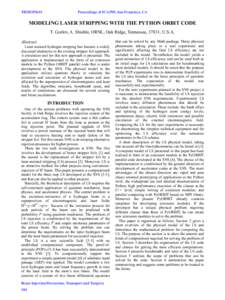 TH3IOPK03  Proceedings of ICAP09, San Francisco, CA MODELING LASER STRIPPING WITH THE PYTHON ORBIT CODE T. Gorlov, A. Shishlo, ORNL, Oak Ridge, Tennessee, 37831, U.S.A.