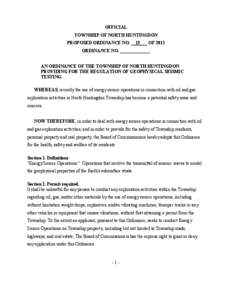 OFFICIAL TOWNSHIP OF NORTH HUNTINGDON PROPOSED ORDINANCE NO. 15