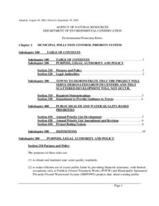 Adopted, August 30, 2002, Effective September 30, 2002  AGENCY OF NATURAL RESOURCES DEPARTMENT OF ENVIRONMENTAL CONSERVATION Environmental Protection Rules: Chapter 2