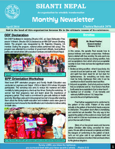 SHANTI NEPAL An organization for wholistic transformation Monthly Newsletter Chaitra/Baisakh 2070