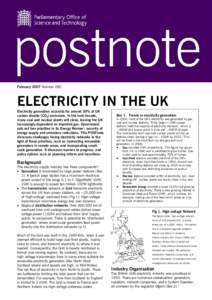 February 2007 Number 280  ELECTRICITY IN THE UK Electricity generation accounts for around 30% of UK carbon dioxide (CO2) emissions. In the next decade, many coal and nuclear plants will close, leaving the UK