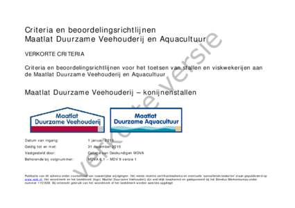 Criteria en beoordelingsrichtlijnen MDV - Energie (Varkens/Pluimvee)