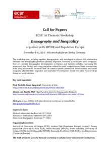 Population / Demography / Science / Human geography / Actuarial science / Environmental social science / Max Planck Institute for Demographic Research / Academia / WZB Berlin Social Science Center / Fertility