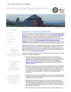 Having trouble viewing this email? Click here  Fort Ross & Salt Point Parks News   September 2014 This issue features:        