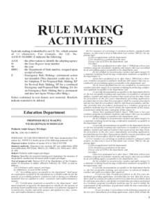 RULE MAKING ACTIVITIES Each rule making is identified by an I.D. No., which consists of 13 characters. For example, the I.D. No. AAM[removed]E indicates the following: