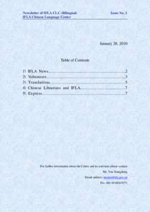 Newsletter of IFLA CLC (Bilingual) IFLA Chinese Language Center Issue No. 1  January 28, 2010