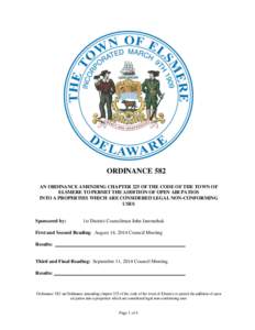 ORDINANCE 582 AN ORDINANCE AMENDING CHAPTER 225 OF THE CODE OF THE TOWN OF ELSMERE TO PERMIT THE ADDITION OF OPEN AIR PATIOS INTO A PROPERTIES WHICH ARE CONSIDERED LEGAL NON-CONFORMING USES