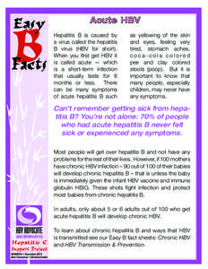 Acute HBV Hepatitis B is caused by a virus called the hepatitis