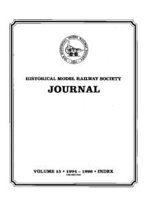 HMRS Journal Volume 15 Index  THE JOURNAL OF THE HISTORICAL MODEL RAILWAY SOCIETY INDEX TO VOLUME FIFTEEN Part 1 Part 2
