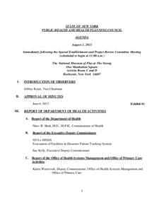 Public Health and Health Planning Council Full Agenda - August 1, 2013