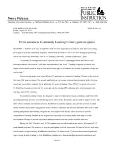 Evers announces Community Learning Centers grant recipients