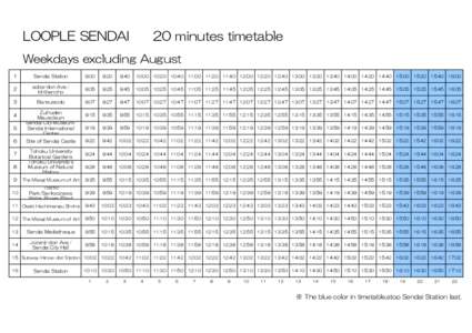 LOOPLE SENDAI  20 minutes timetable Weekdays excluding August 1