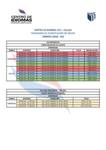 CENTRO DE IDIOMAS UCV – CALLAO PROGRAMA DE ACREDITACIÓN EN INGLÉS FEBRERO (2018 – 00) TURNO