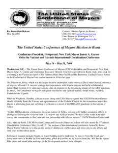 For Immediate Release May 12, 2004 Contact: Rhonda Spears (in Rome[removed] [removed] Elena Temple (in Washington, D.C.)