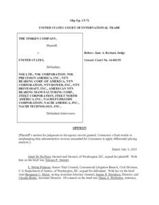 Slip OpUNITED STATES COURT OF INTERNATIONAL TRADE THE TIMKEN COMPANY, Plaintiff, v.