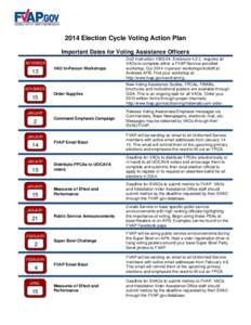 2014 Election Cycle Voting Action Plan Important Dates for Voting Assistance Officers VAO In-Person Workshops DoD Instruction[removed], Enclosure 4.2.t., requires all VAOs to complete either a FVAP/Service-provided