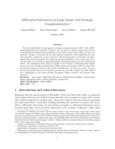 Differential Information in Large Games with Strategic Complementarities ∗ Lukasz Balbus† Pawel Dziewulski‡
