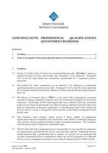 GUIDANCE NOTE: PROFESSIONAL QUALIFICATIONS (INVESTMENT BUSINESS) CONTENTS 1