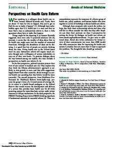 Editorial  Annals of Internal Medicine Perspectives on Health Care Reform