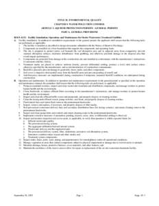 TITLE 18. ENVIRONMENTAL QUALITY CHAPTER 9. WATER POLLUTION CONTROL ARTICLE 3. AQUIFER PROTECTION PERMITS - GENERAL PERMITS PART A. GENERAL PROVISIONS R18-9-A313. Facility Installation, Operation, and Maintenance for Onsi