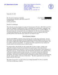 U.S. Department of Labor  Office of Labor-Management Standards Chicago District Office Federal Office Building 230 South Dearborn Street, Suite 774