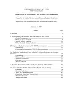 2011 Review of the Standards and Codes Initiative - Background Paper; IMF Policy Paper; February 16, 2011