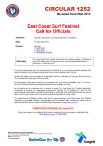 CIRCULAR 1252 Released December 2014 East Coast Surf Festival Call for Officials Audience: