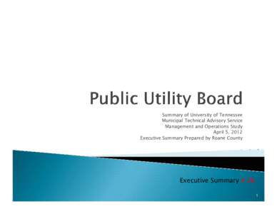 Summary of University of Tennessee Municipal Technical Advisory Service Management and Operations Study April 5, 2012 Executive Summary Prepared by Roane County