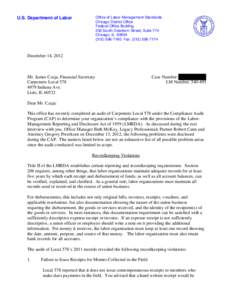 Office of Labor-Management Standards Chicago District Office Federal Office Building 230 South Dearborn Street, Suite 774 Chicago, IL[removed]7160 Fax: ([removed]