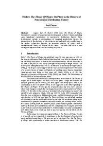 Hicks’s The Theory Of Wages: Its Place in the History of Neoclassical Distribution Theory Paul Flatau*