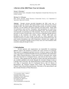 Hydrology DaysA Review of the 2004 Water Year in Colorado Nolan J. Doesken1 Colorado Climate Center, Atmospheric Science Department, Colorado State University, Fort Collins, Colorado