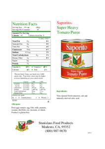 Saporito® Super Heavy Tomato Puree Nutrition Facts Serving Size 1/4 cup