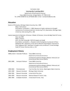 Curriculum vitae  Leonardo Lombardini Department of Horticultural Sciences Texas A&M University, College Station, TX[removed]