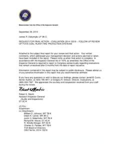 TVA RESTRICTED INFORMATION  Memorandum from the Office of the Inspector General September 29, 2014 James R. Dalrymple, LP 3K-C