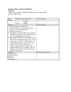 BAKED APPLE CHARACTERISTICS Outcomes •experience with affect of different baking methods on apple quality. •affect of apple variety. • Metric