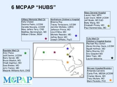 6 MCPAP “HUBS” UMass Memorial Med Ctr Kelly Chabot Deanna Pedro, LICSW Danette Mucaria, LICSW Mary Jeffers-Terry, CNS